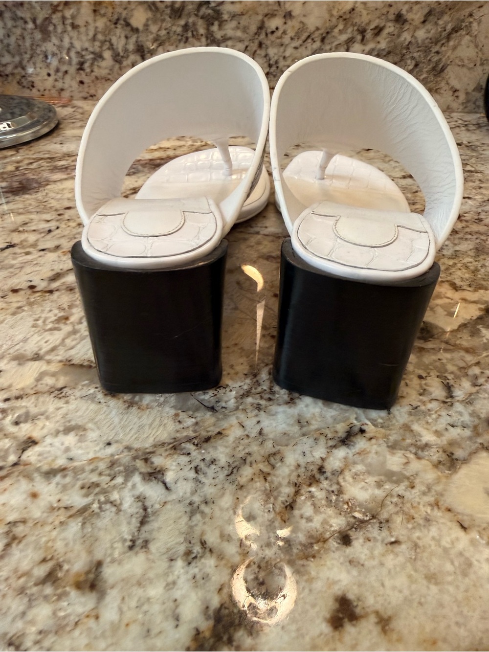 Christian Louboutin White Croc Embossed Thong Sandal Heels Size 36.5 - Picture 5 of 9
